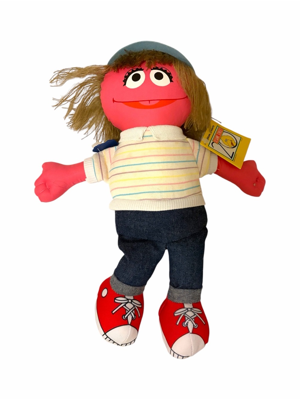 Vintage Sesame Street Prairie Dawn rag doll with tag